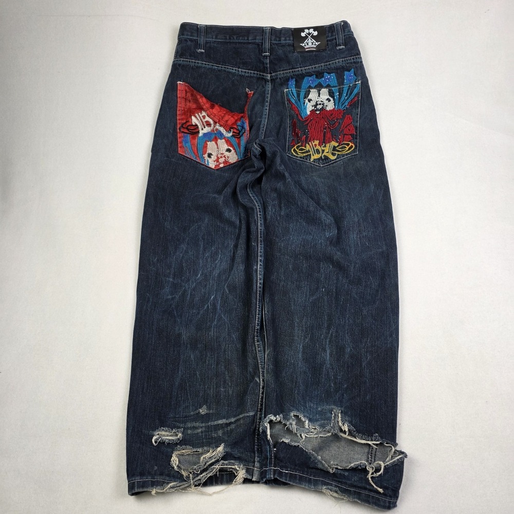 Vintage Y2k Blac Label Baggy Jeans Mens 36x31 Blue Embroidered Skate Grunge Wide